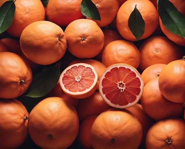 Ripe appetizing grapefruit fruits in an overflowing basket