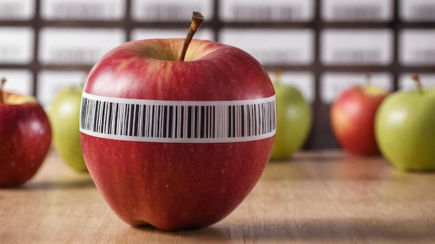 Photo ripe apple with barcode apple barcode shopping bar code with apple ai generated image ai