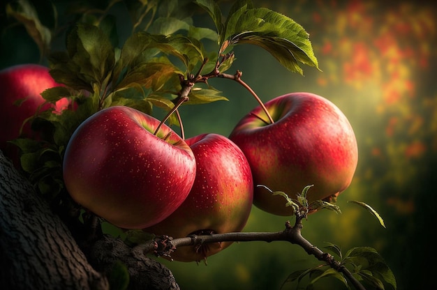 Ripe apples on a tree in the garden Generative AI