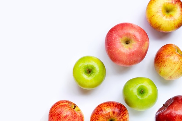 Ripe apples on white. Top view