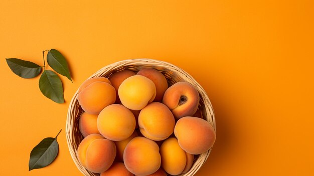 Ripe apricots on a colored background top view copy space for your text