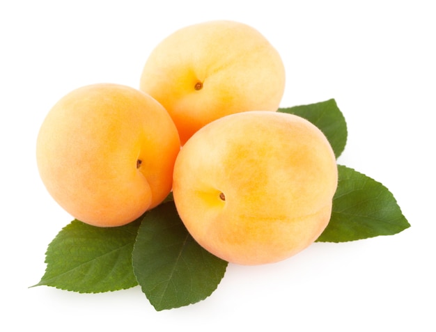 Ripe apricots isolated on white background