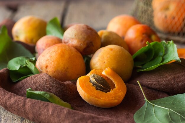 Ripe apricots on the table.