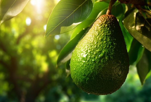 ripe avocado fruit on the tree