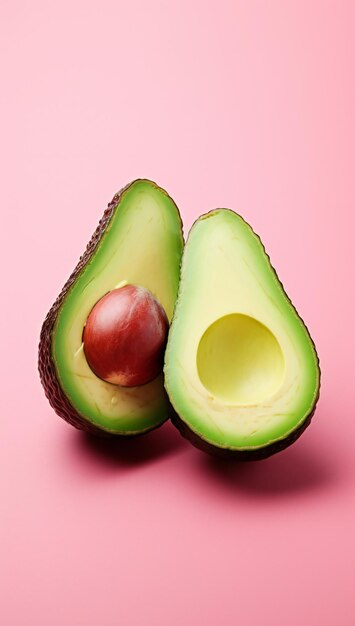 Ripe avocado on a pink background Concept of healthy food