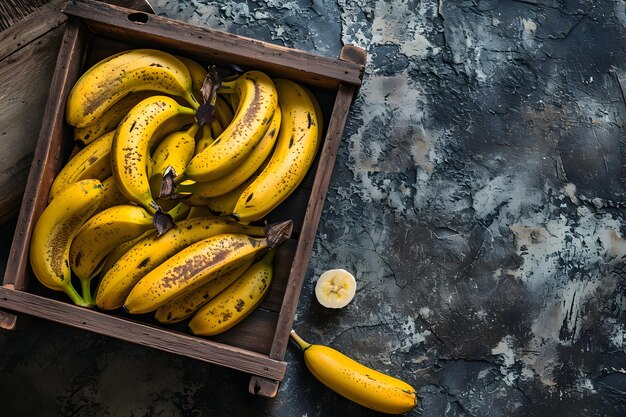 Photo ripe banana harvest in rustic box