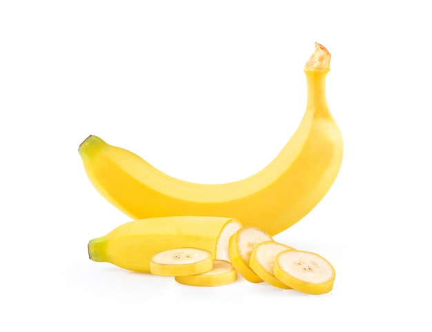 白い背景に分離された熟したバナナ