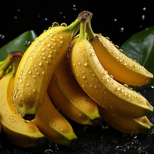 ripe bananas on table on black background