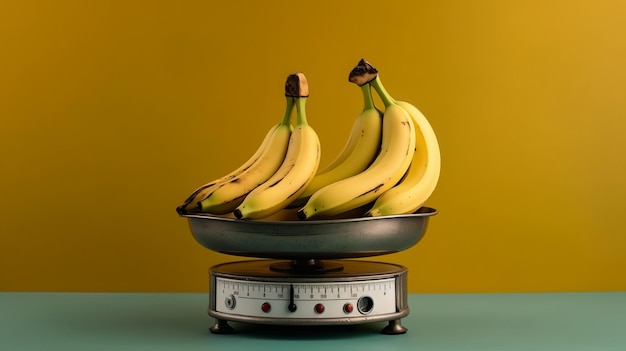 Ripe Bananas on Weight Scale with Colored Background