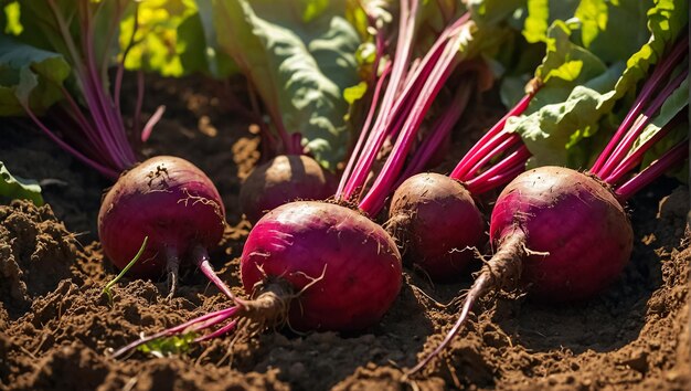 Photo ripe beetroot in the garden harvest