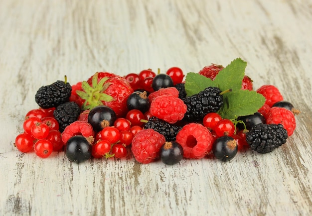 Ripe berries on table closeup