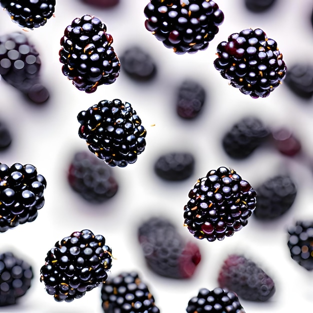 Ripe blackberries levitate white background 4_030531