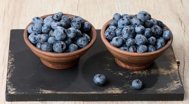 Ripe blueberries in a bowl on the table healthy and tasty berry