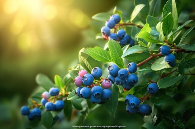 写真 茂みの上で熟したブルーベリー