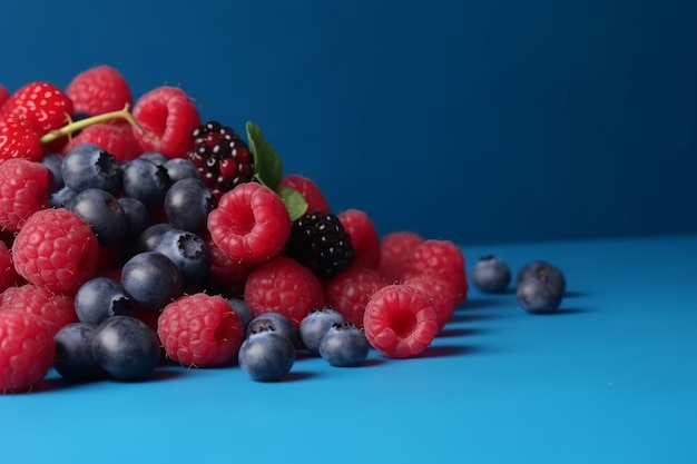 Ripe blueberries raspberries food Generate Ai