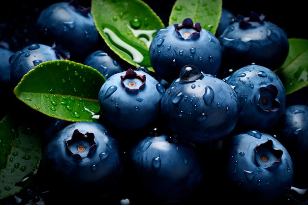 Ripe blueberry with green leaf clipping path Organic fresh blueberry Juicy blueberry AI generated