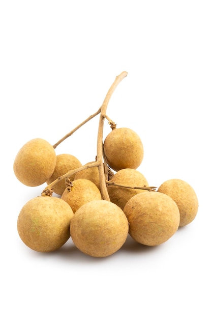 Ripe bunch of fresh Longan Dimocarpus longan isolated on white background Clipping path