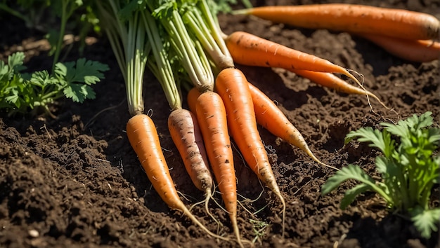 ripe carrots in the garden summer harvest