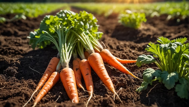 ripe carrots in the garden summer harvest