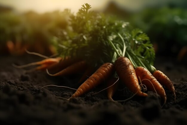 Ripe carrots harvested at a vegetable farm carrot harvest and cultivation concept Neural network AI generated