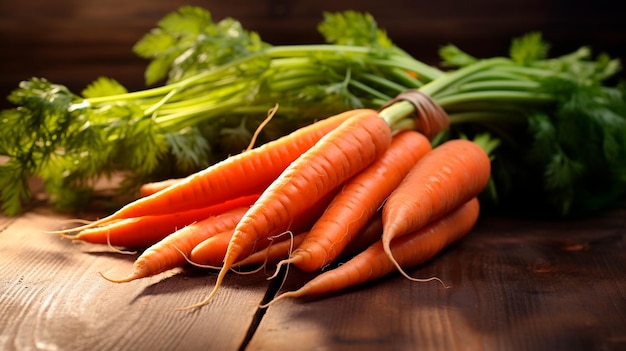 ripe carrots on wooden table