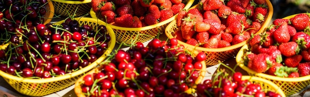 Ripe cherries cherry red strawberry in basket vitamin and dieting seasonal fruit natural shopping organic useful food healthy lifestyle farm market import and export summer berry market