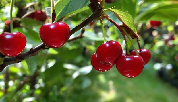 Photo ripe cherries in the garden