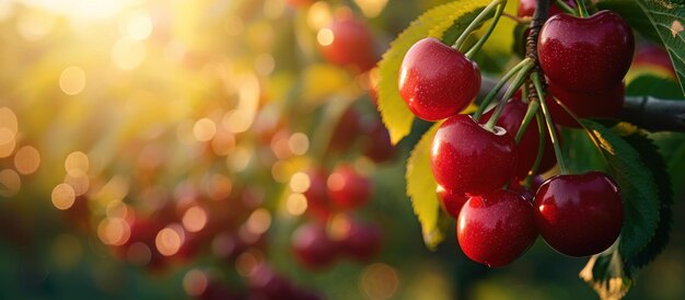 Ripe Cherries Hanging From Tree