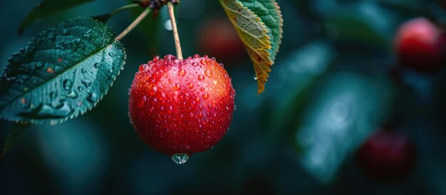 Ripe Cherry Hanging From Tree