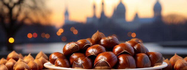 Ripe chestnuts in a bowl