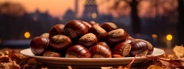 Ripe chestnuts in a bowl