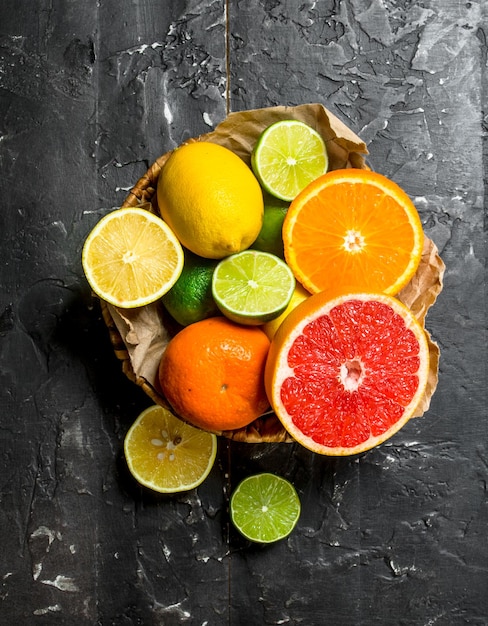 Ripe citrus in the basket