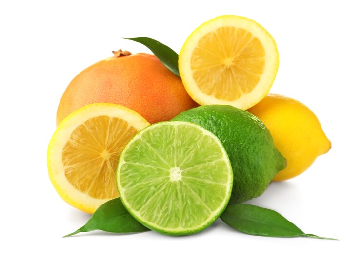 Photo ripe citrus fruits on white