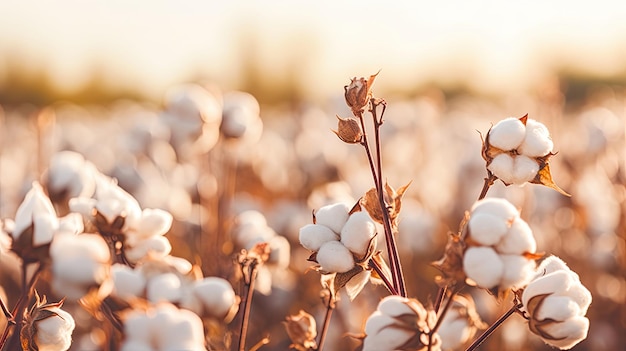 Photo ripe cotton with white fiber on a plantation