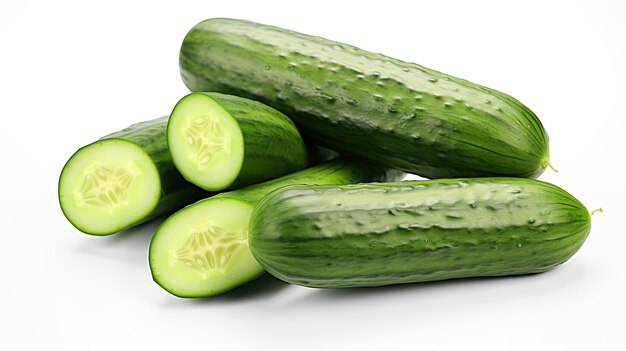 Ripe Cucumber Isolated on White Background Fresh Organic and Healthy Green Food with a Natural