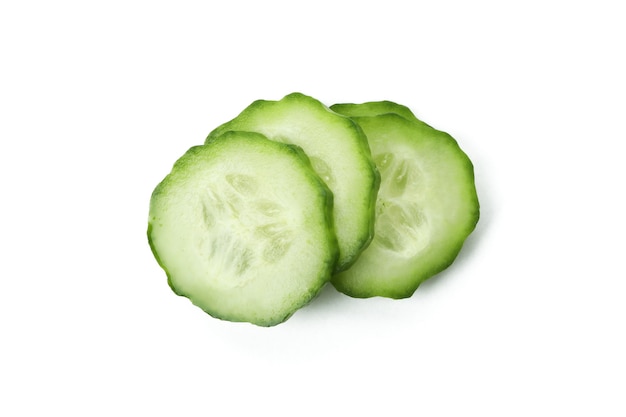 Ripe cucumber slices isolated on white isolated background