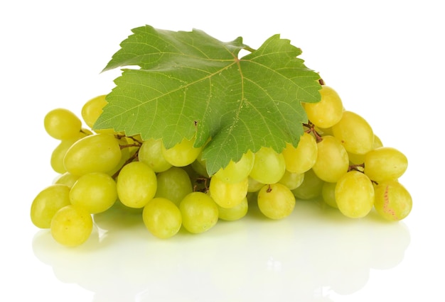 Ripe delicious grapes isolated on white