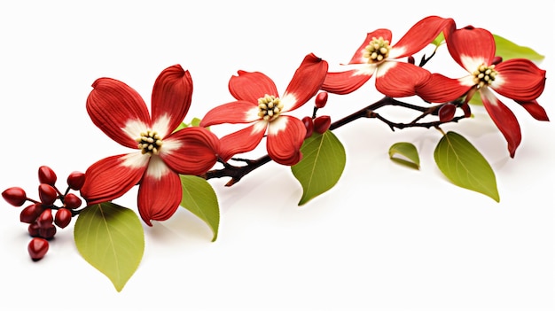 Ripe dogwood with leaves isolated on white background