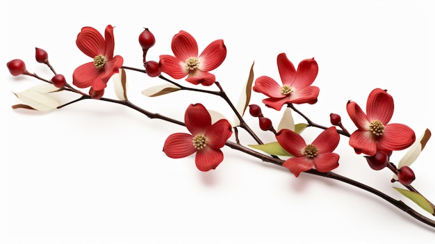 Ripe dogwood with leaves isolated on white background