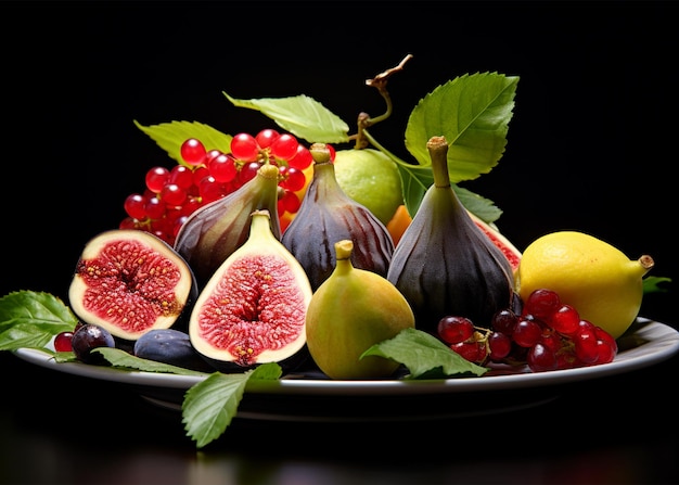 皿 に 置か れ た 成熟 し た いちじく の 果実