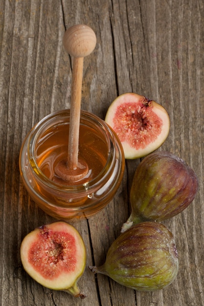 Ripe Fig Fruits with honey