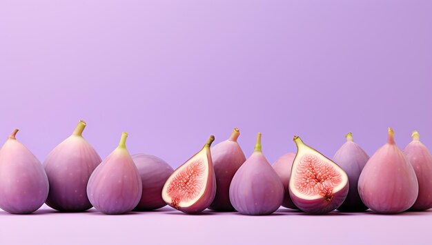 Ripe figs on purple background with copy space healthy food concept