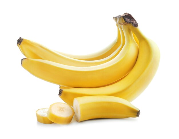 Ripe fresh bananas on white background