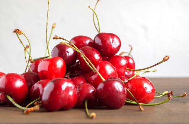 Ripe fresh cherries. a bunch of delicious summer berries.