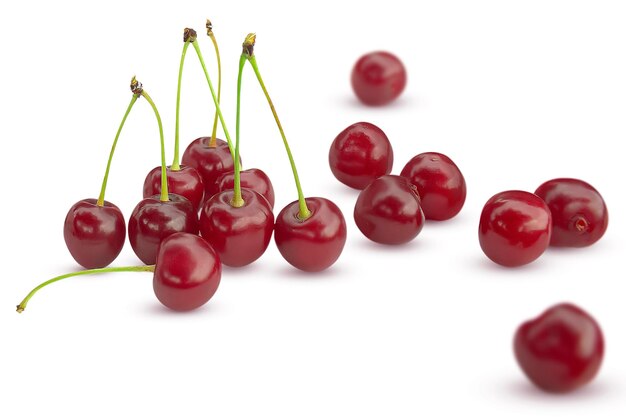 Ripe fresh cherry isolated on white background