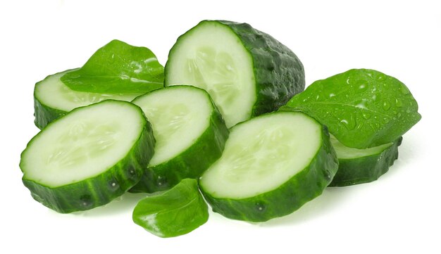 Ripe fresh green cucumbers isolated