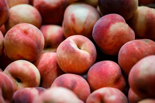 Ripe fresh peaches for sale in supermarket