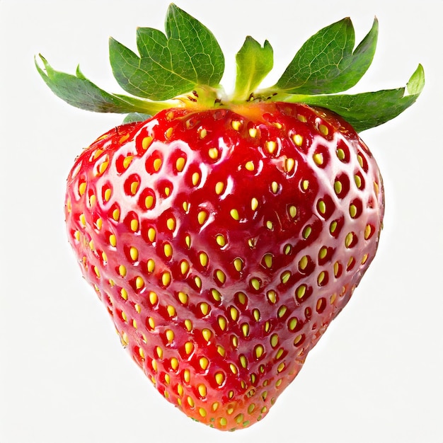 Ripe fresh strawberries with green leaves on white