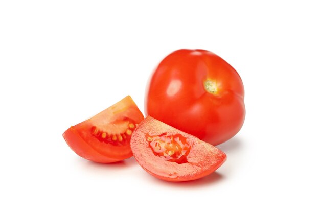 Ripe fresh tomato isolated on white background