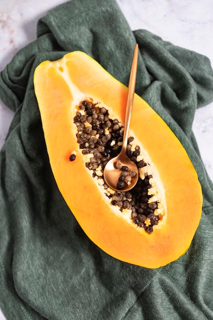 Ripe and freshly cut papaya. Fresh and tropical fruit